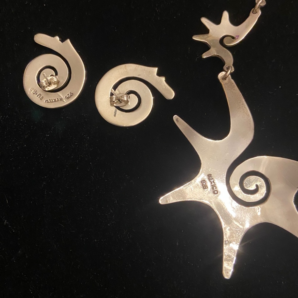 Vintage 925 Mexico Silver Necklace & Earring Set - Picture 9 of 9